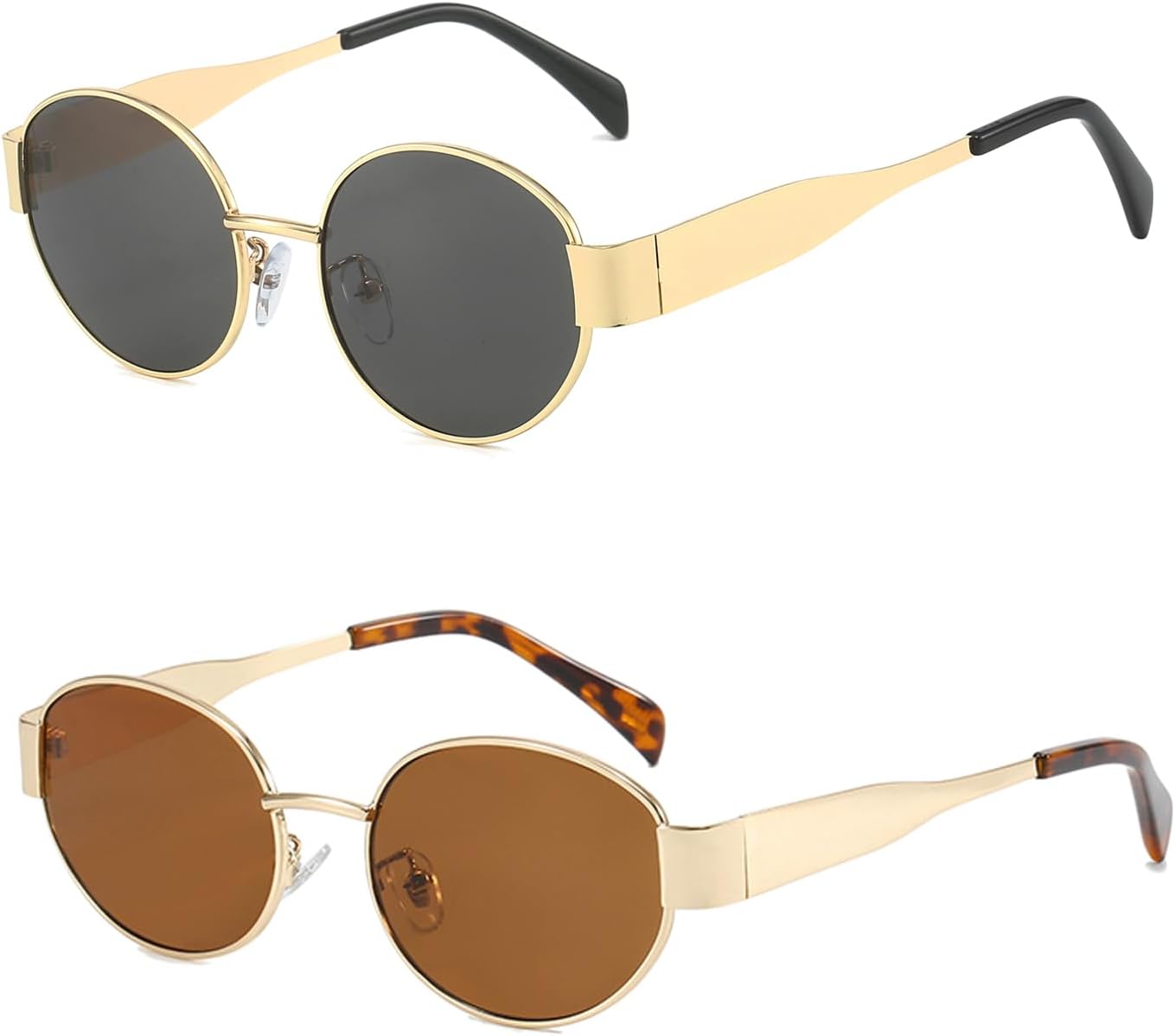 

Ретро овальные солнцезащитные очки для женщин и мужчин. Модные дизайнерские солнцезащитные очки в классической металлической оправе, золотистые очки в стиле 90-х YUIAAOKY, Gold/Grey+gold/Brown