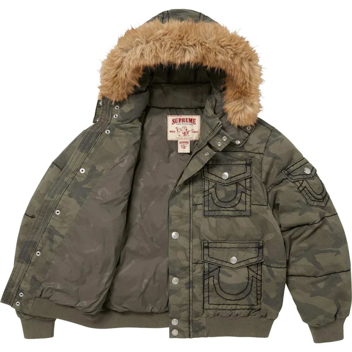 Куртка пуховик TRUE RELIGION FW25 WEEK13 Supreme, Camouflage Green — фото 4