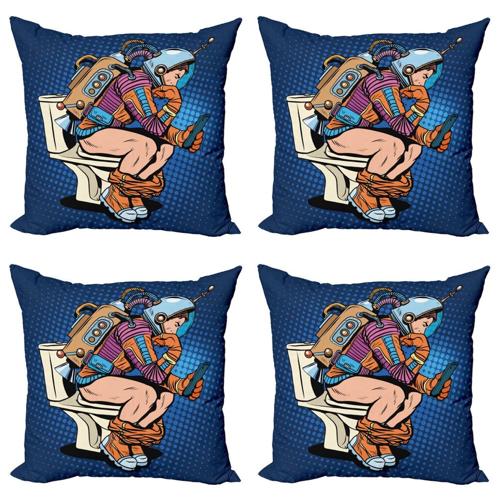 

ABAKUHAUS Набор чехлов на подушку для астронавтов (4 предмета), Thinking Man Space, современная двусторонняя цифровая печать, 45 см x 45 см, темно-синий многоцветный