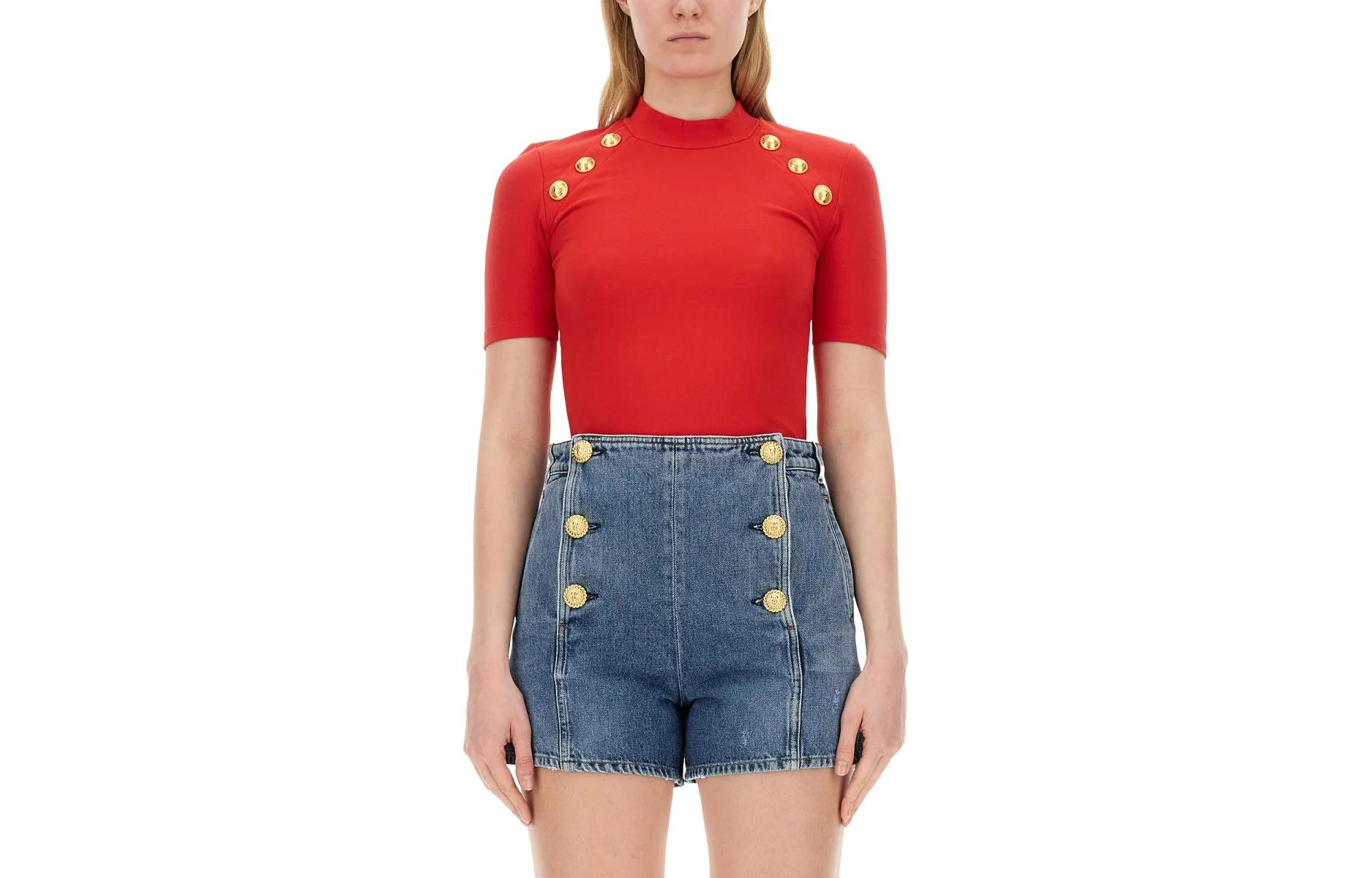 

BALMAIN Футболка женская красная, Красный, BALMAIN Футболка женская красная