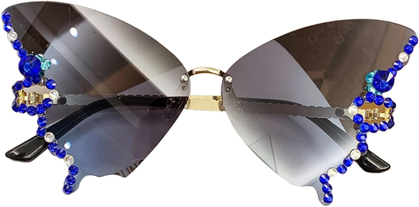 

Солнцезащитные очки-бабочки для женщин, без оправы, для маленького лица, с блестками, в форме «кошачий глаз», солнцезащитные очки-бабочки со стразами Dtipbah, Grey Blue