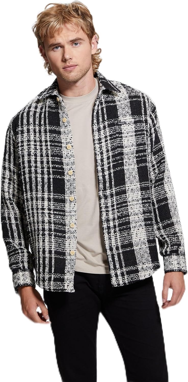 

GUESS Мужская длинная рубашка Soyer в клетку, Salt White Multi