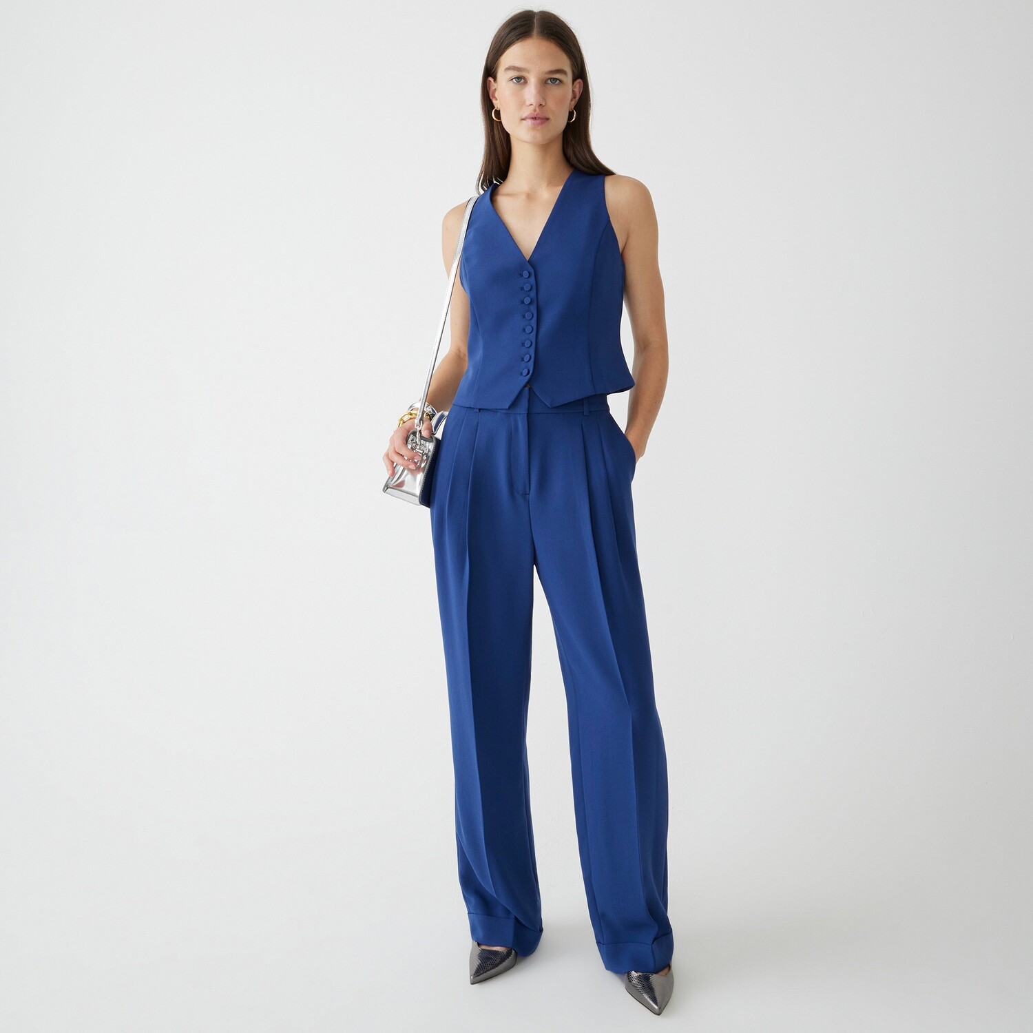

Широкие брюки-эстетизм из городского крепа J.Crew, синий