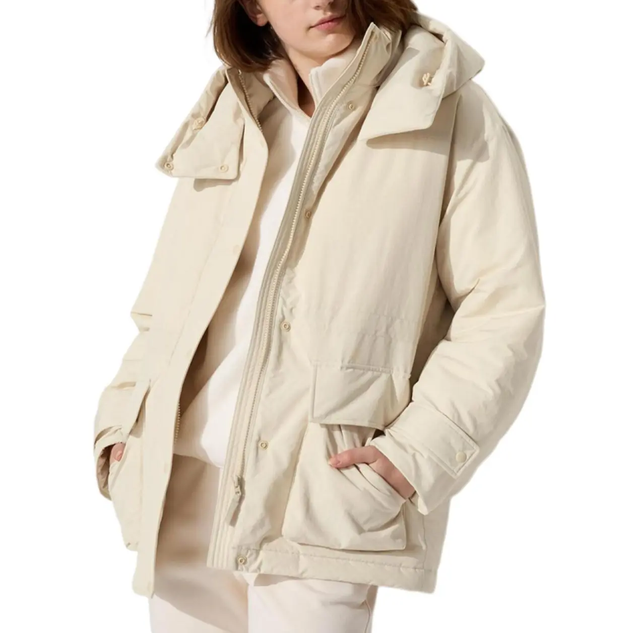 UNIQLO Женская пуховая куртка светло-бежевого цвета, Light Beige — фото 3