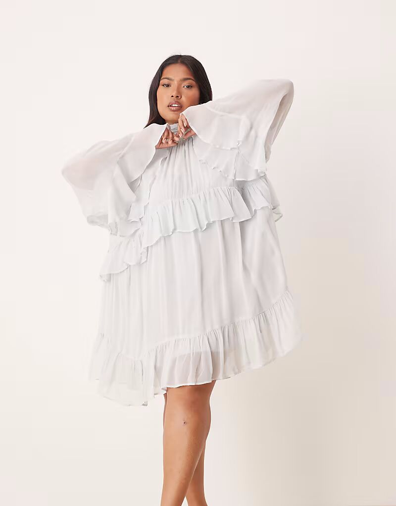 

ASOS DESIGN мини-платье с оборками и круглым вырезом синего цвета ASOS Curve