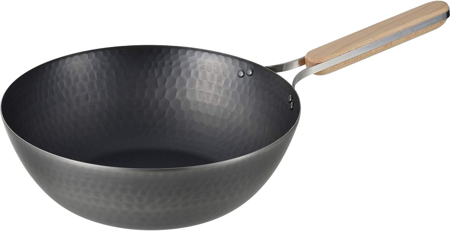 

EN-013 Enzo Enzo Iron Wok, 11 дюймов (28 см), совместимая с индукционной печью, газовая сковорода, сковорода вок, деревянная ручка, сделано в Японии WAHEI FREIZ, Iron