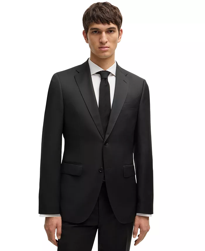 

BOSS by Men's Virgin-Wool Serge Suit Jacket – Жакет мужской костюмный из чистой шерсти саржевого переплетения BOSS Hugo Boss, черный