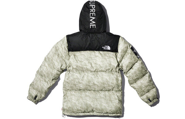 Пуховик Supreme FW19 week 18 x The North Face Paper Print Nuptse Jacket, серый — фото 4