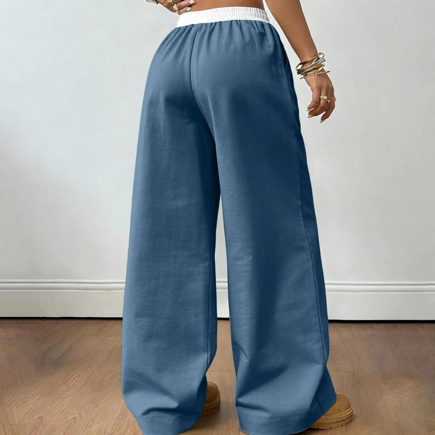 Спортивные штаны женские Wide Leg Baggy с кулиской, цветной блок, Casual Streetwear, для тренировок и отдыха, удобные с карманами Generic, синий — фото 3