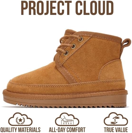 Детские ботинки Project Cloud из 100% натуральной кожи - легкие ботинки на меховой подкладке для девочек и мальчиков с стелькой из пенной памяти - нескользящая зимняя обувь для детей (Nevada), Chestnut Suede — фото 3