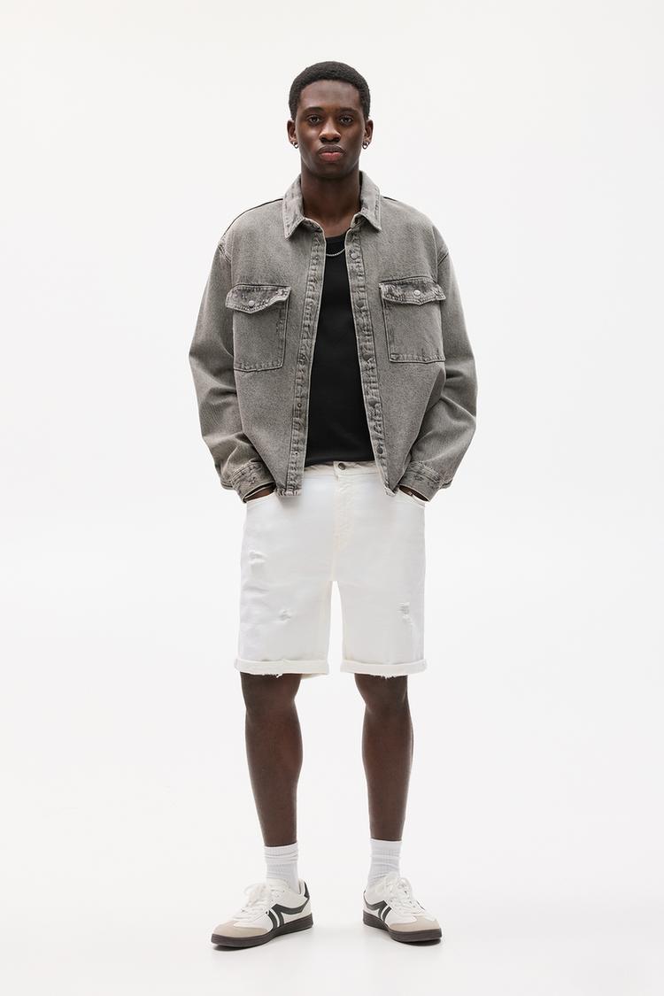

Шорты-Бермуды из рваного денима Pull And Bear, экрю