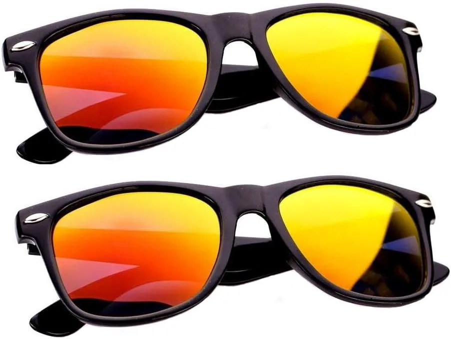 

2 пары глянцевых черных классических солнцезащитных очков в стиле 80-х с цветными зеркальными линзами, унисекс Vision World Eyewear, 2 X Fire Mirror Lens