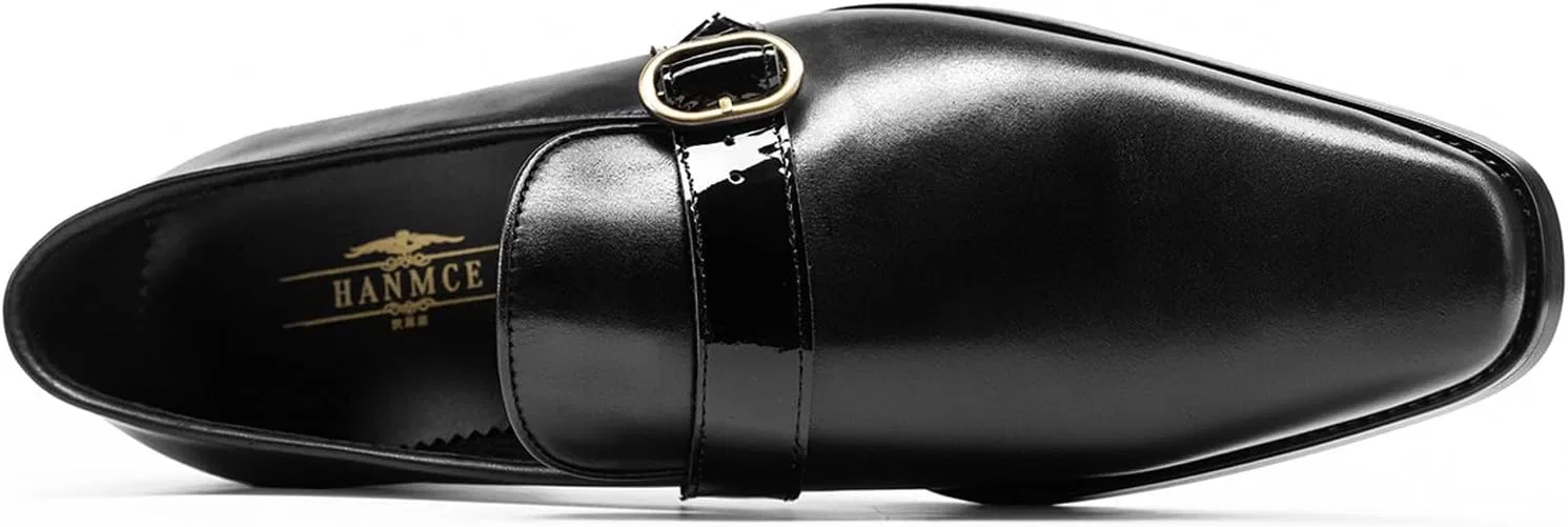 Лоферы кожаные, квадратный носок, Men's Slip-on Loafers 206-803, черный WinDhana — фото 2