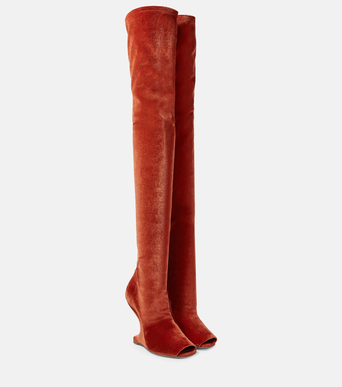 Сапоги выше колена из бархата Cantilever Rick Owens, Umber