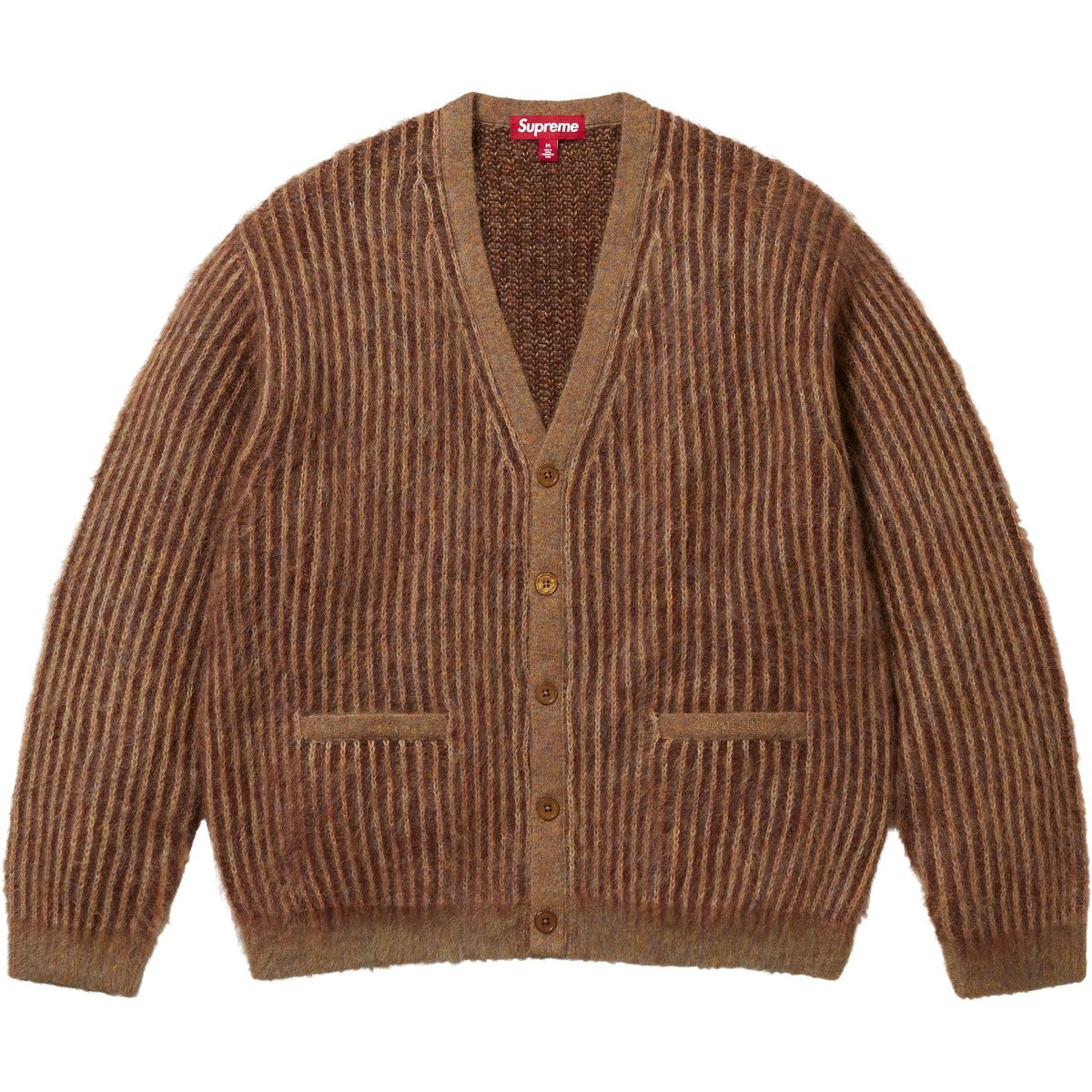 Двухцветный мохеровый кардиган Supreme, слоновая кость — фото 4
