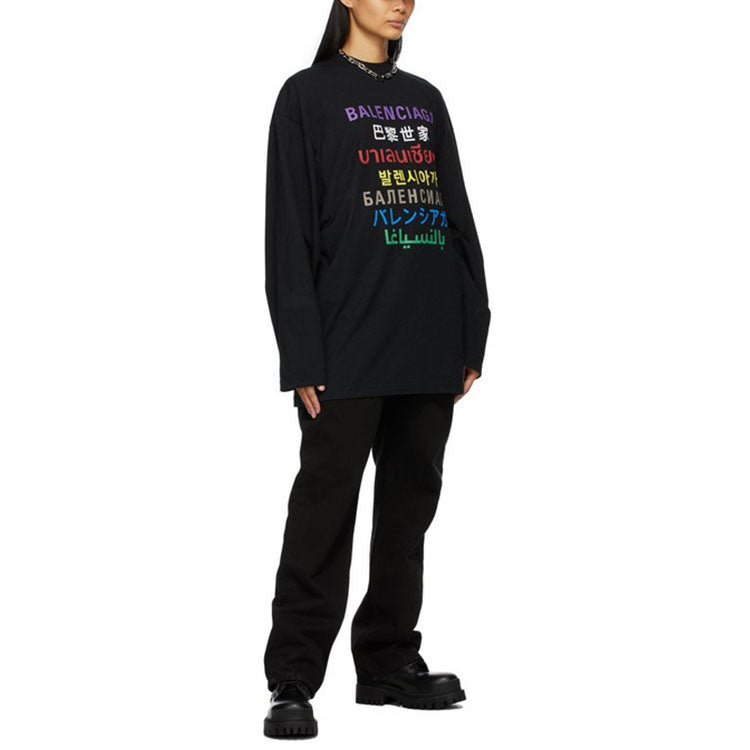 Футболка Balenciaga Languages Logo Long Sleeve T-Shirt 'Black Multicolor' 641667TJVI32771, черный — фото 4