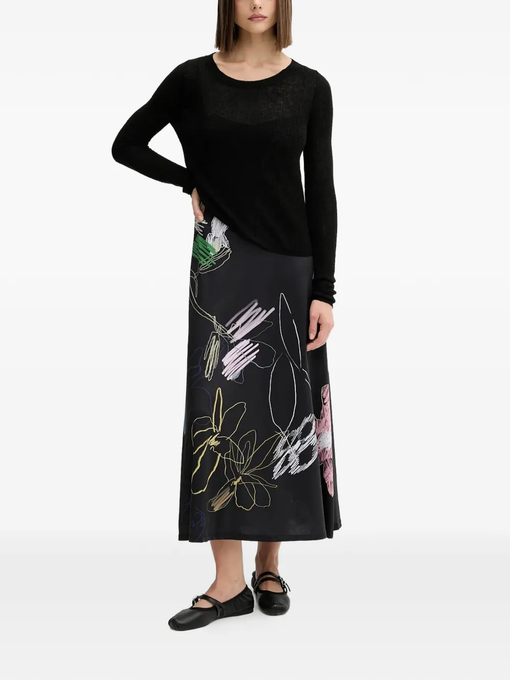 

Сет из двух миди-платьев-комбинаций с цветочным принтом Desigual, черный