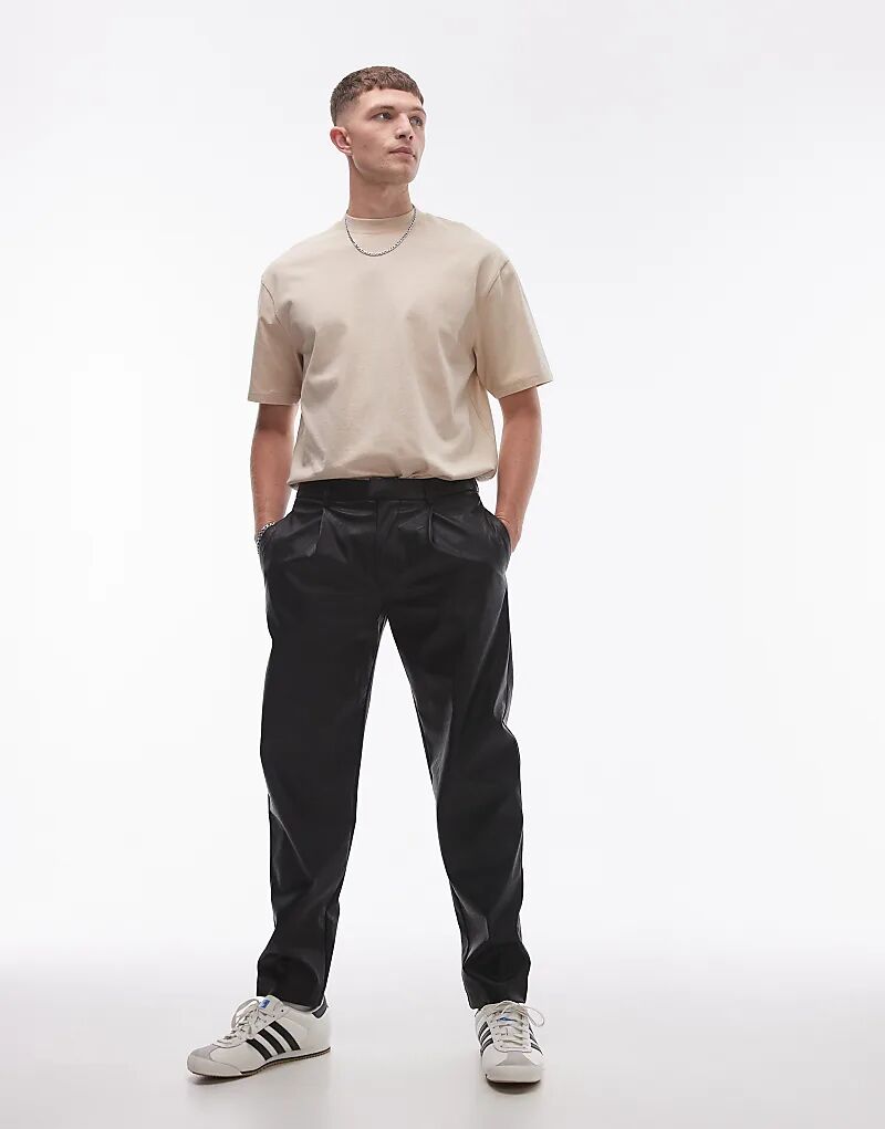 

Зауженные брюки из искусственной кожи черного цвета Topman