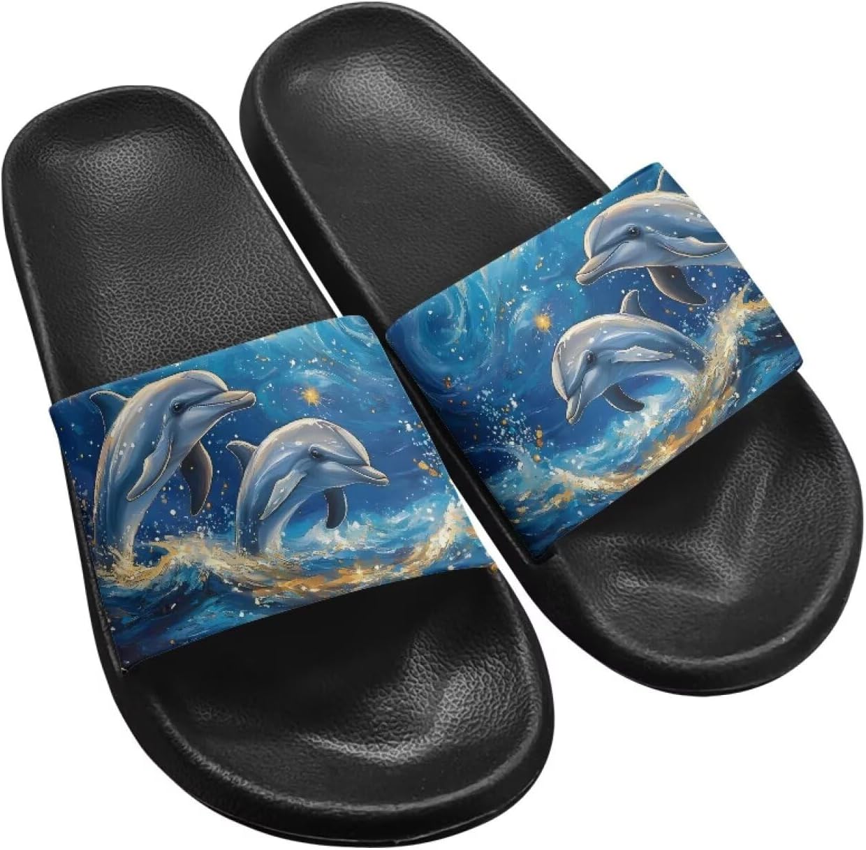 

Тапочки Hechitok для женщин и мужчин, шлепанцы для душа и дома, удобные и мягкие плоские сандалии из ЭВА, Dolphin Galaxy
