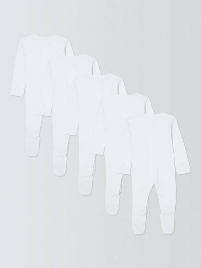 Детский ребристый хлопковый комбинезон для сна John Lewis, Pack of 5, White — фото 2