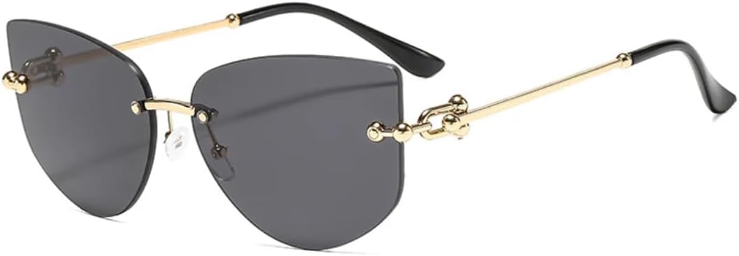 

Роскошные модные солнцезащитные очки без оправы в форме «кошачий глаз» для женщин и мужчин, для путешествий и вечеринок, с защитой от УФ-излучения UV400 TVTBBVV, Gold Gray