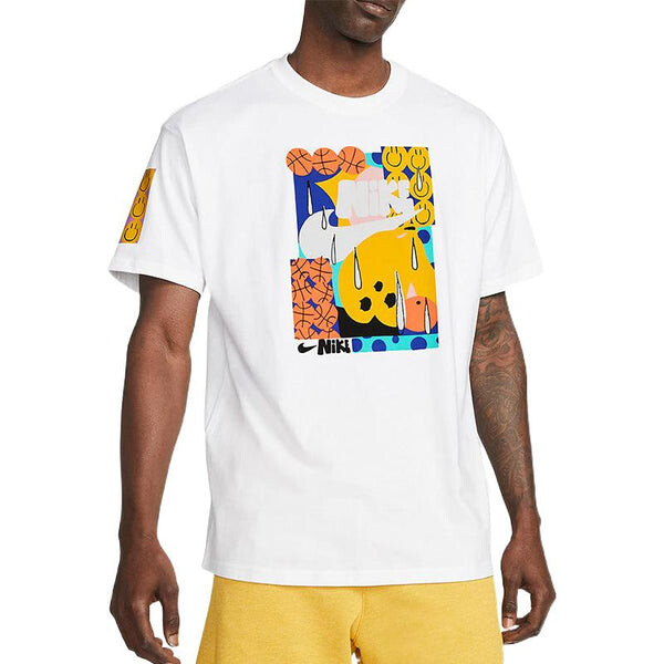 Футболка Nike Smiling Face Basketball Pattern Printing Breathable Sports Short Sleeve White, мультиколор — фото 4