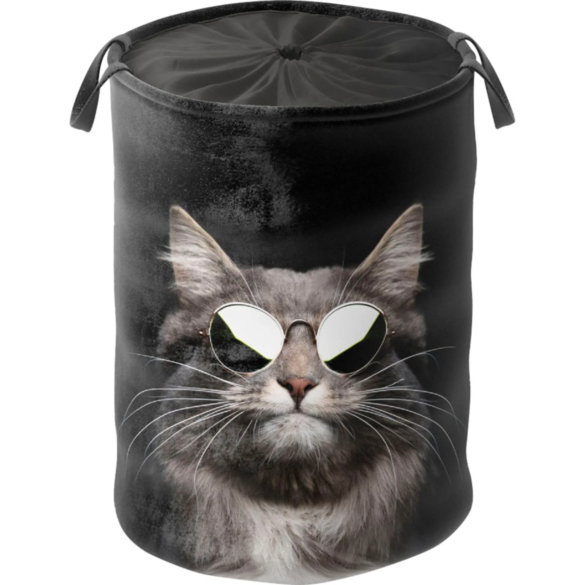 

Корзина для белья Sanilo «Cool Cat», яркие цвета, бархатистая поверхность, с крышкой, черный