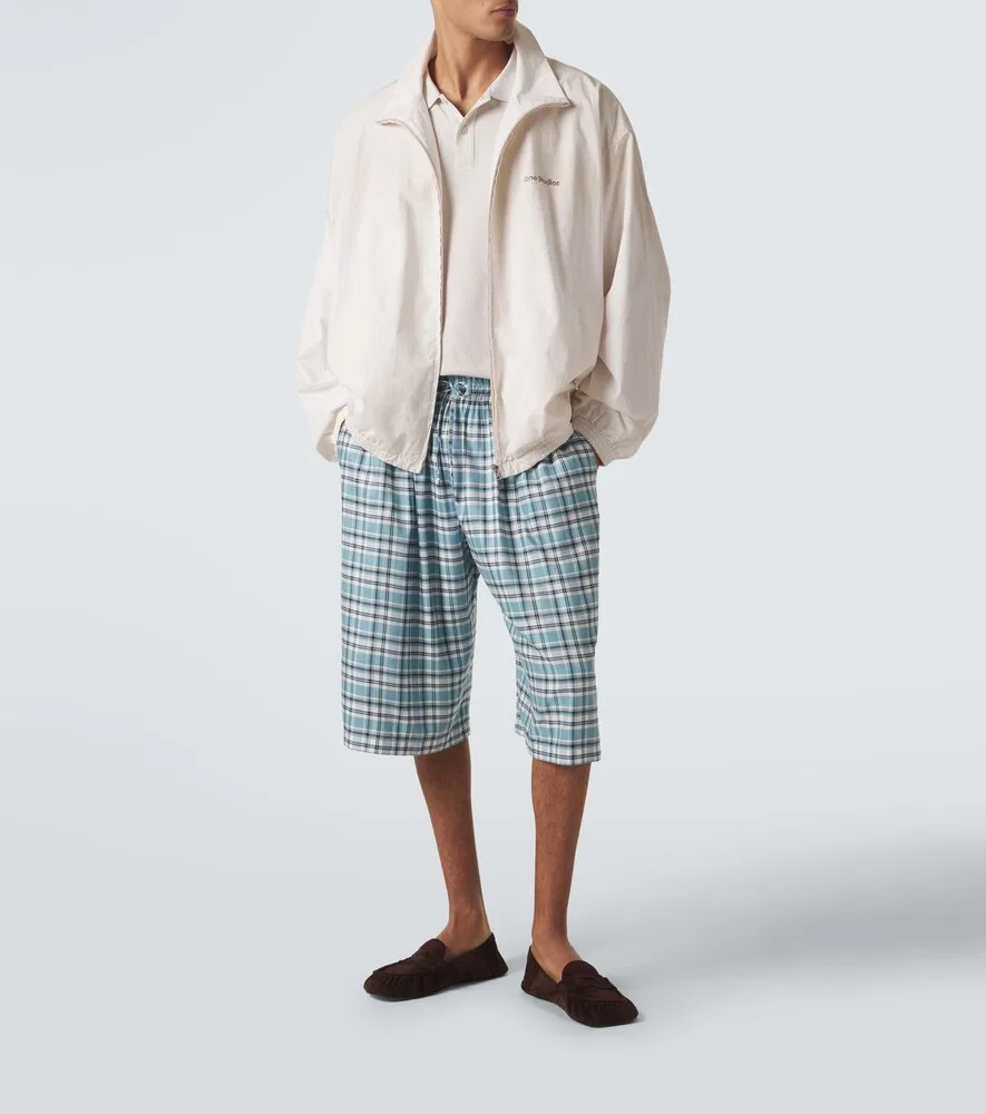Клетчатые фланелевые шорты Acne Studios, синий — фото 2
