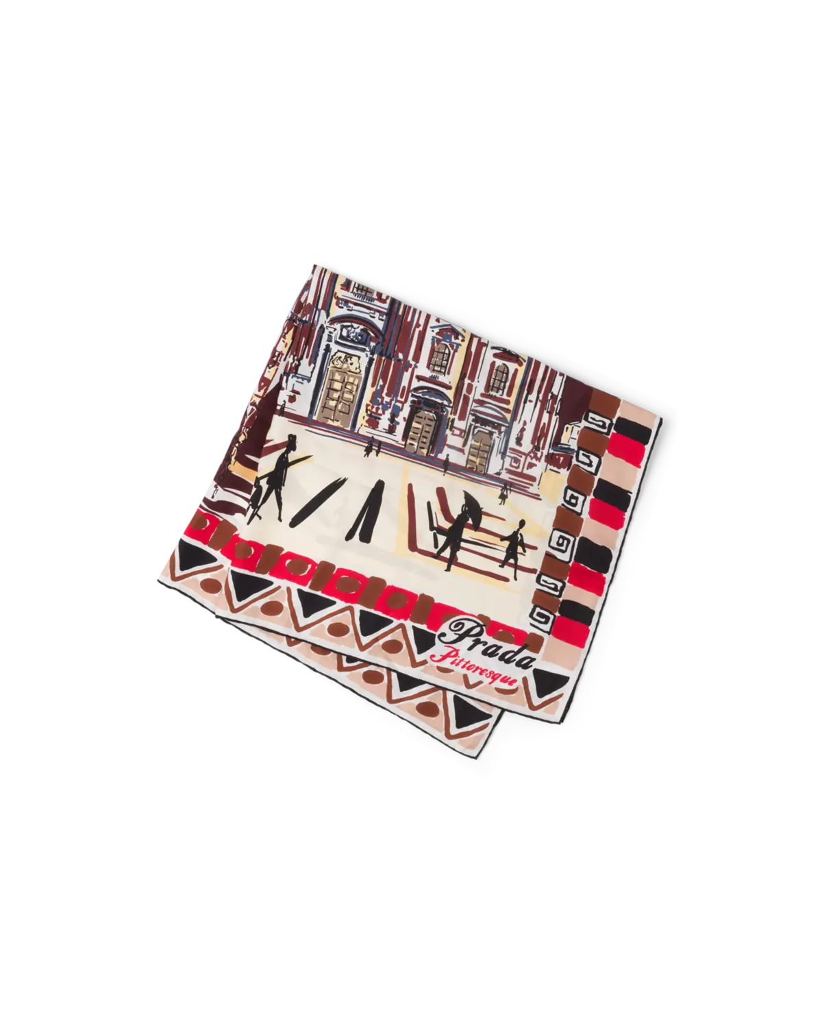 

Шелковый платок с принтом «Живописный Милан» 90x90 Prada, бордовый