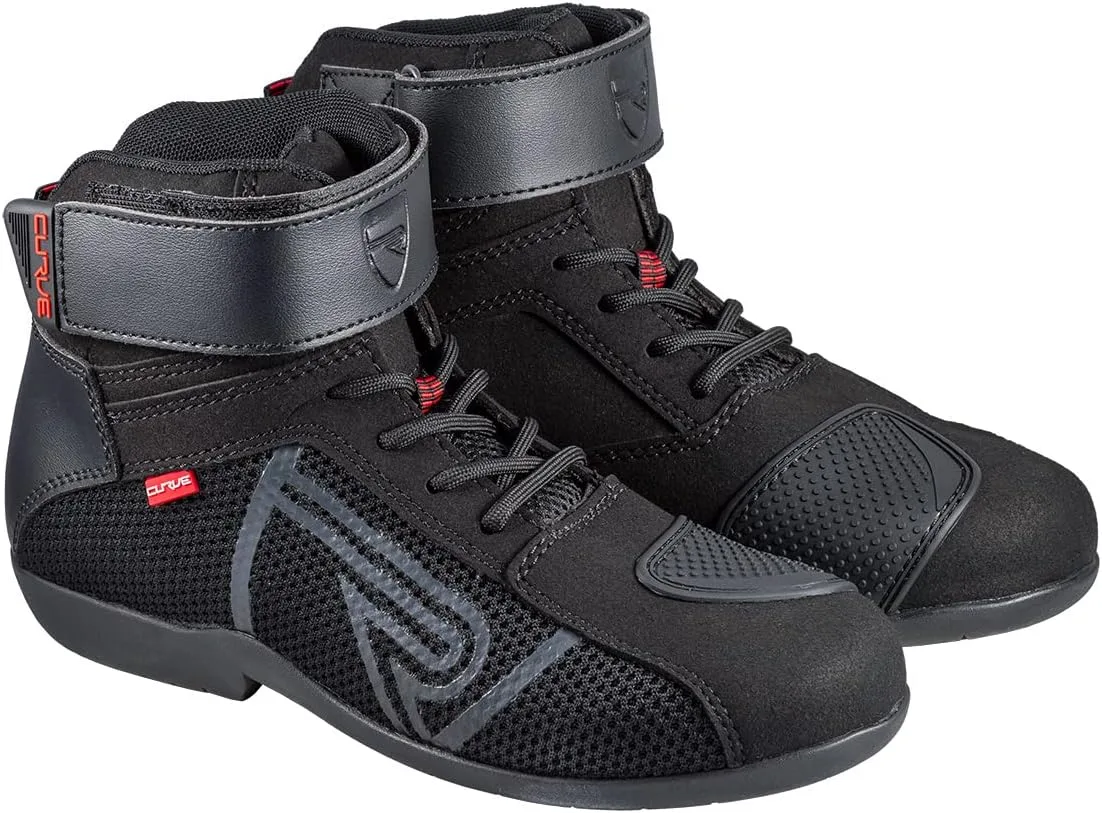 Мотоциклетные ботинки CURVE Rubi, черно-серые | Женщины и мужчины | Микрофибра | Для дорожного использования | Отличная конструкция, красные детали, шнур, неустойчивая платформа, сертифицирован CE