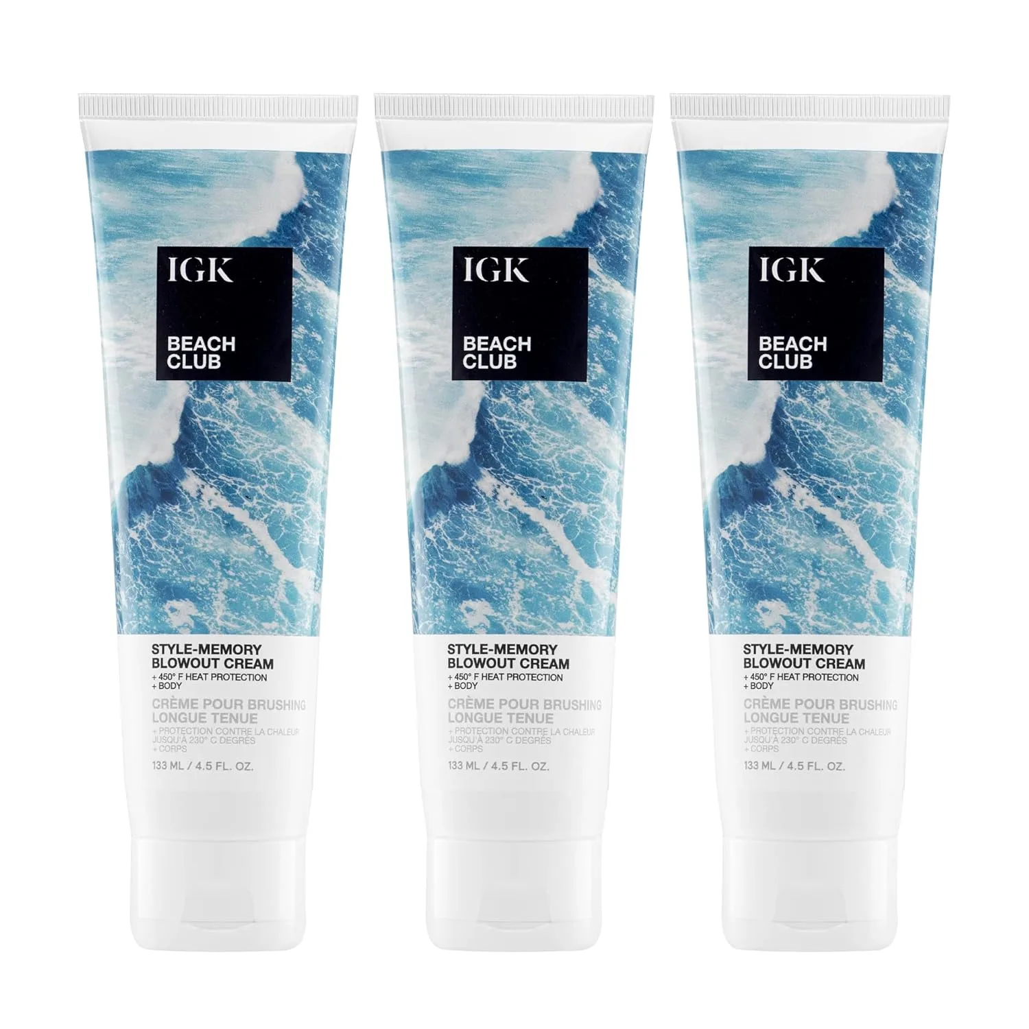 Набор из 3 кремов для укладки IGK Beach Club Blowout Cream - контроль над пушистостью и защита от высоких температур для гладких и блестящих волос - легкий крем для укладки
