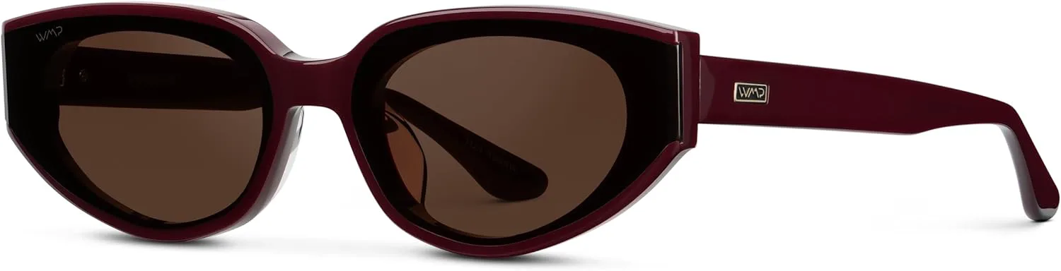 

WearMe Pro – Женские солнцезащитные очки в форме «кошачий глаз» с узкой оправой: ацетатная оправа и линзы с антибликовым покрытием, Black Cherry Red / Dark Brown Lens