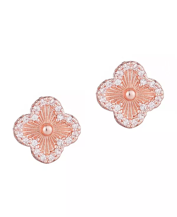 

Серьги-Гвоздики с ореолом из кубического циркония в форме клевера Adornia, pink