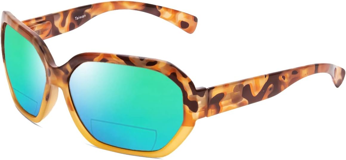 

Женские солнцезащитные очки для чтения Calabria 644SB увеличенного размера с шестиугольными бифокальными линзами, поляризованными линзами, защитой от УФ-излучения и жестким футляром, Honey/ Green