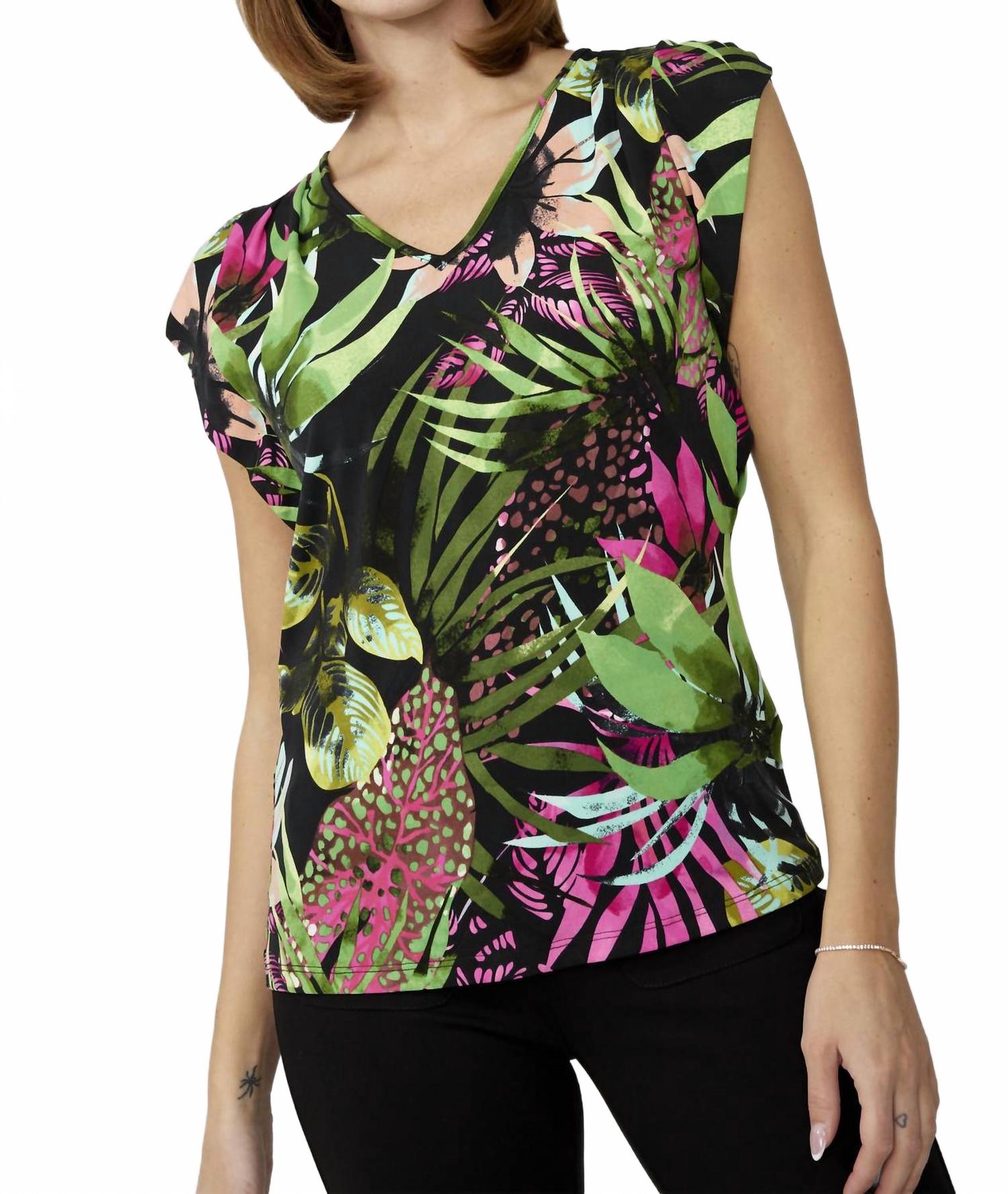 

Вязаный топ в зеленом / фуксия принт Frank Lyman