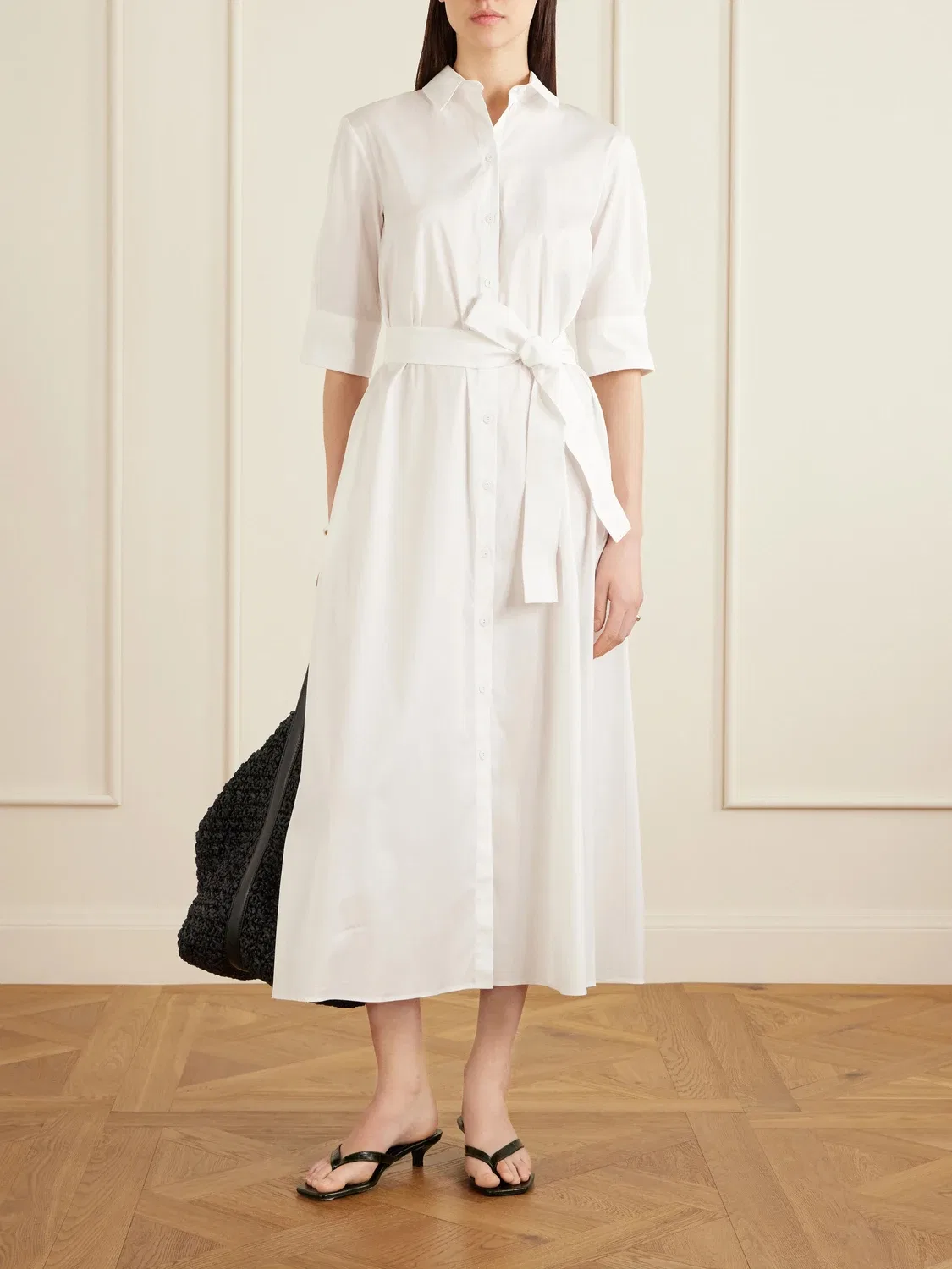 Хлопковое миди-платье из поплина MAX MARA, белый — фото 2