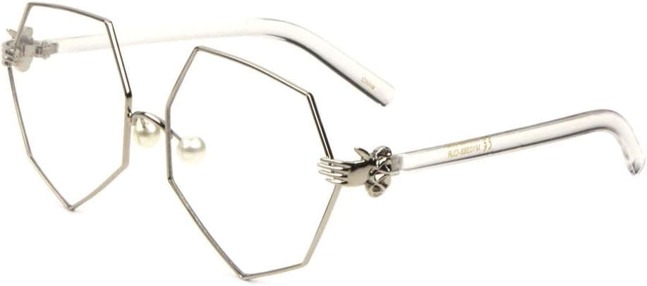 

Геометрические солнцезащитные очки увеличенного размера с прозрачными линзами, перламутровыми носовыми упорами и 3D-шарниром в виде клоунской руки/перчатки Dweebzilla, Silver & Clear Frame