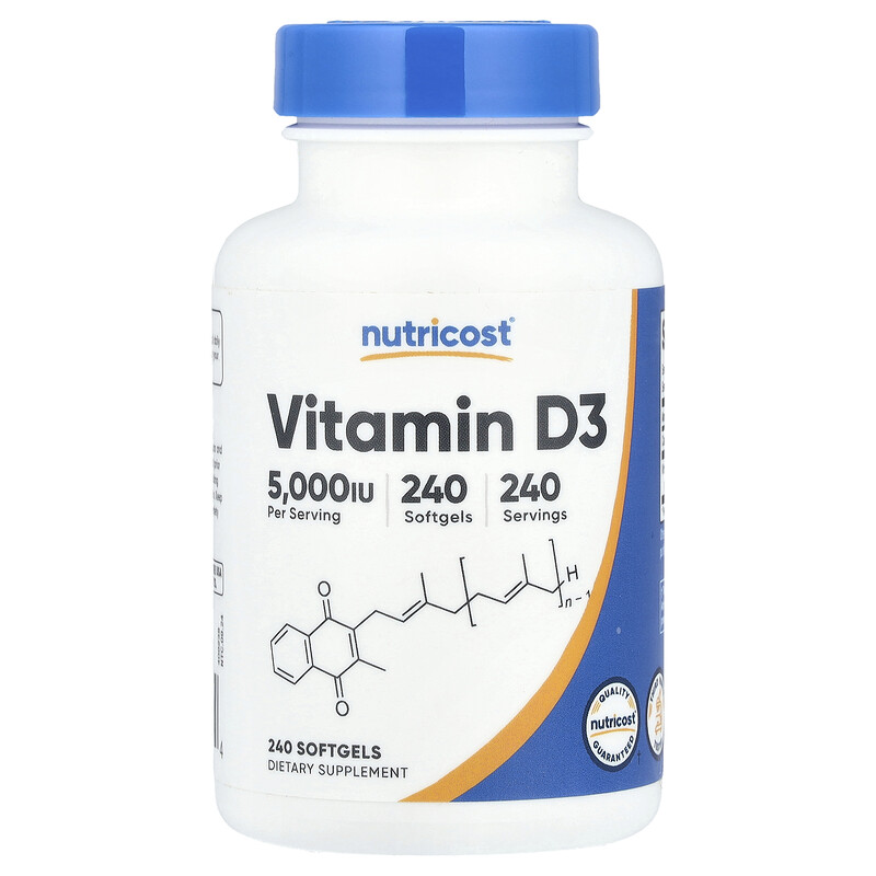 

Nutricost, Витамин D3, 125 г (5000 МЕ), 240 мягких таблеток