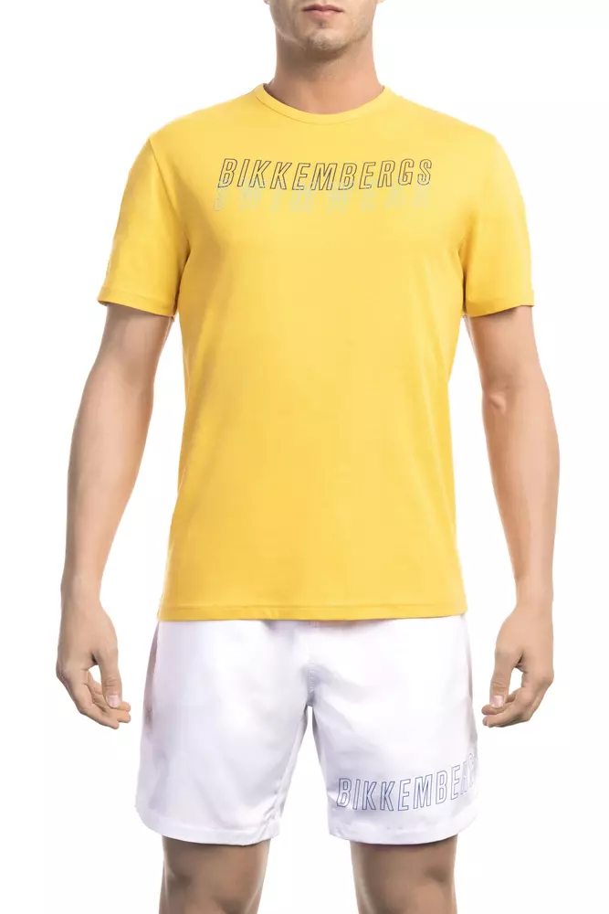 

Желтая хлопковая мужская футболка Bikkembergs