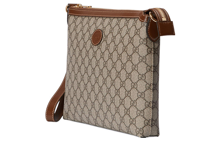 GUCCI Сумка через плечо мужская из холста GG Supreme с кожаными вставками коричневая и бежевая — фото 3