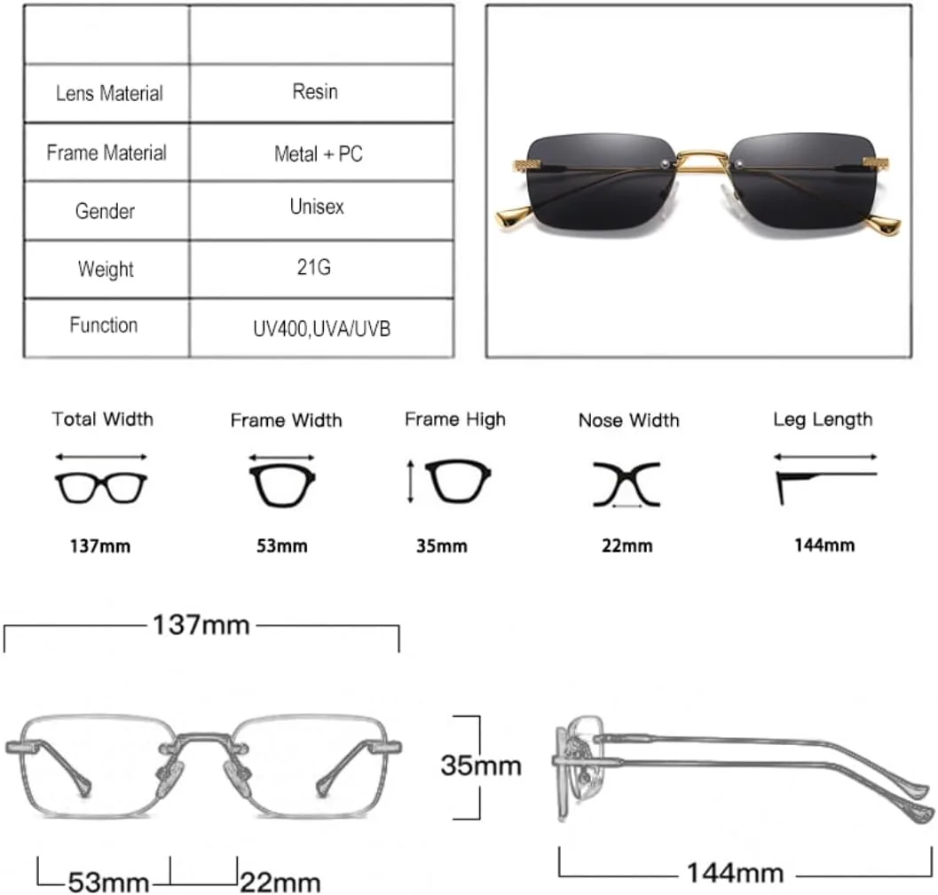 

Модные солнцезащитные очки без оправы, маленькие прямоугольные, женские, ретро, ​​прозрачные с градиентом, мужские, цветные квадратные, UV400 UATXTAU, Gray