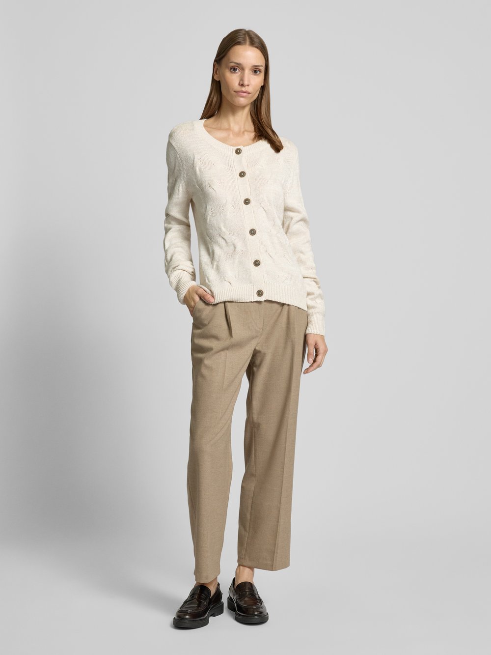 

Вязаный кардиган с фактурным узором модель «Джаз» FREE/QUENT, бежевый