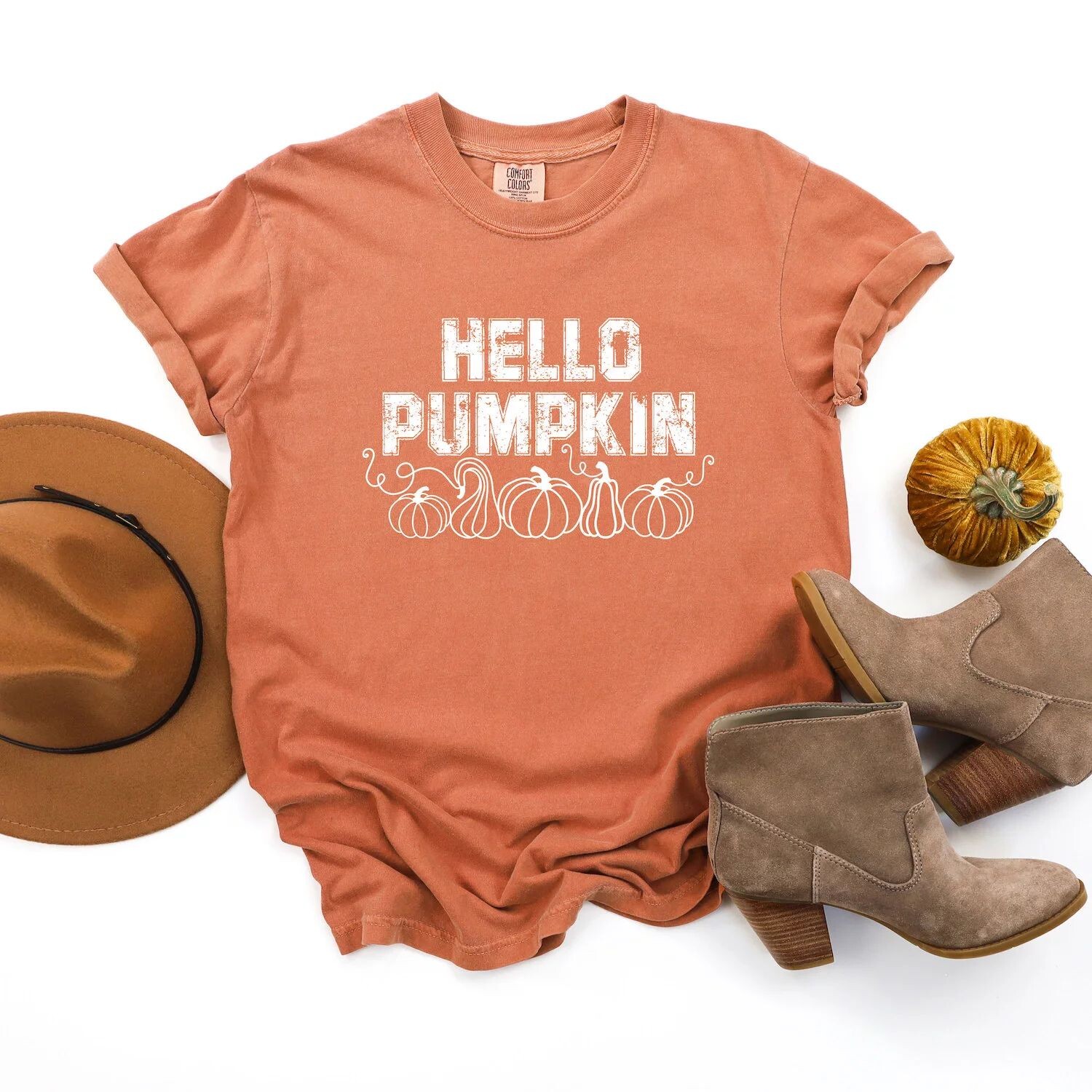 

Футболки Hello Pumpkin с потертостями, окрашенные в готовом виде Simply Sage Market