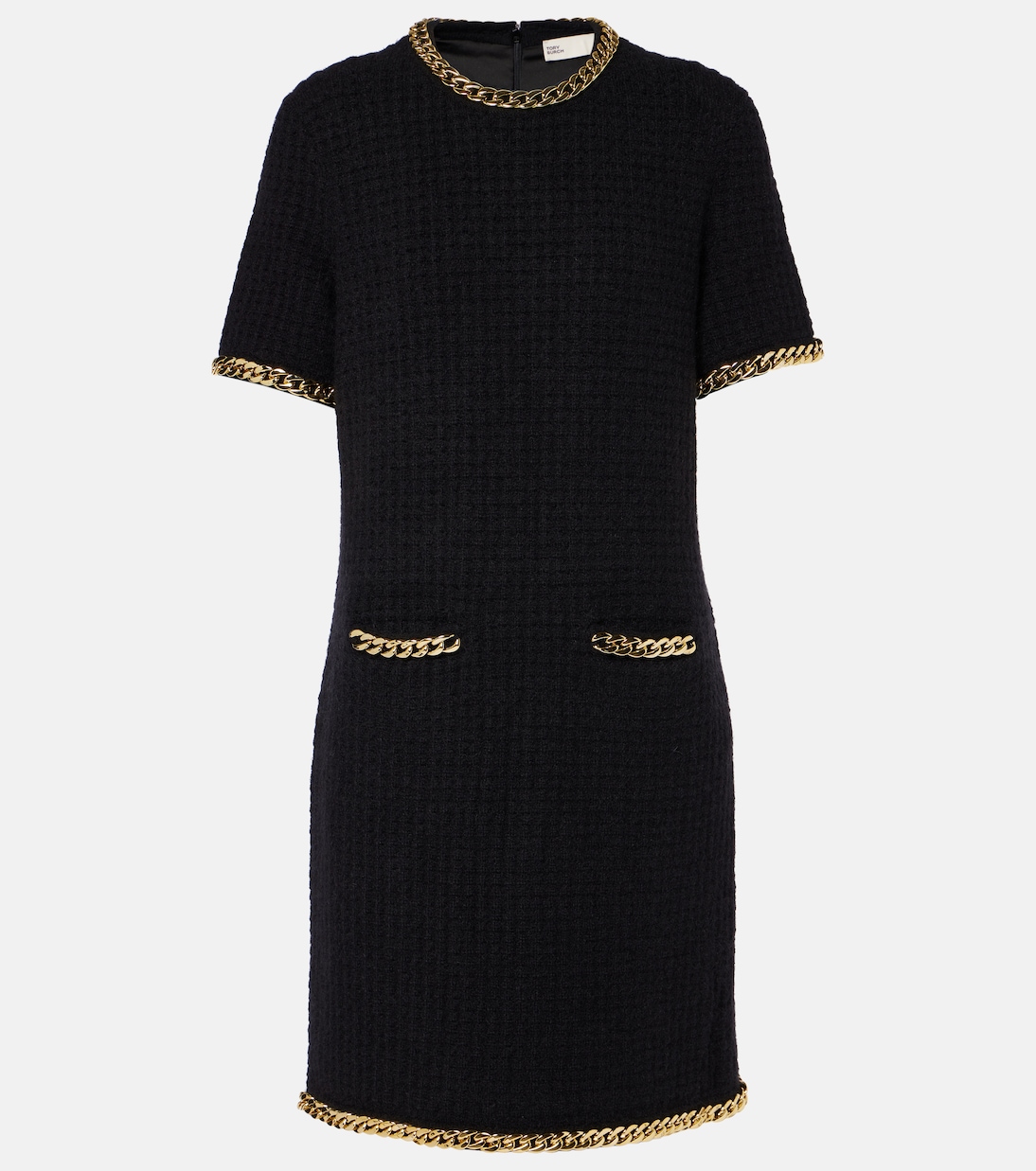 

Мини-платье вафельной вязки с цепочками Tory Burch, черный
