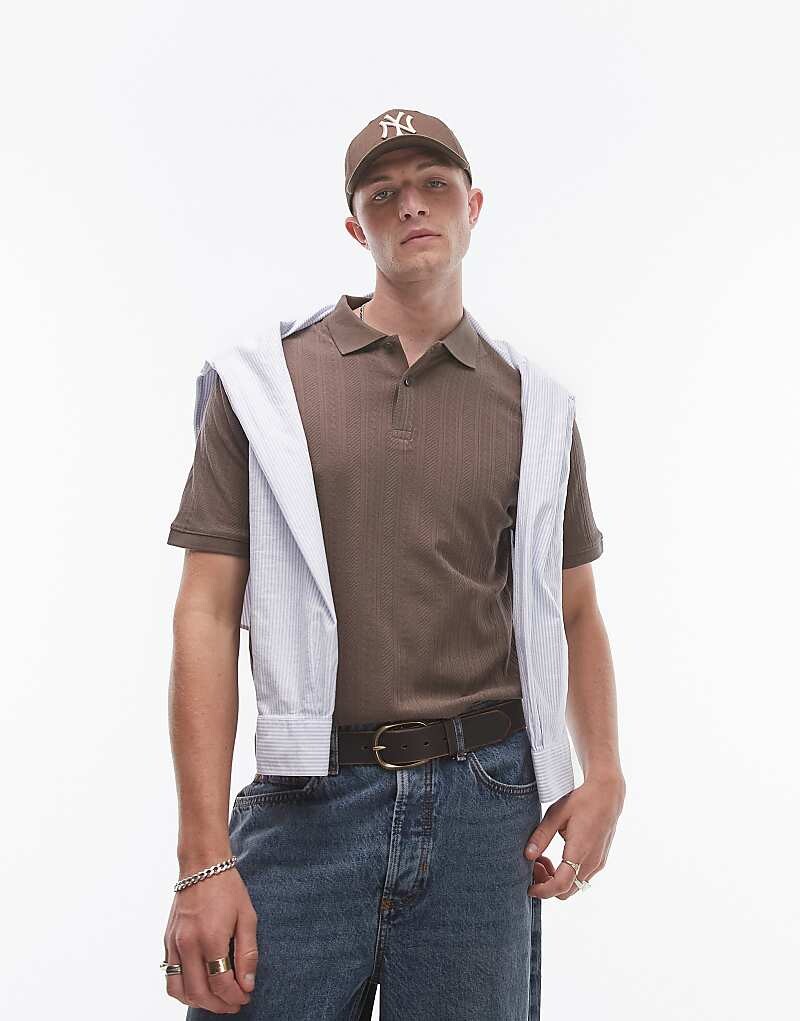 

Коричневая трикотажная рубашка-поло с аппликацией Selected Homme