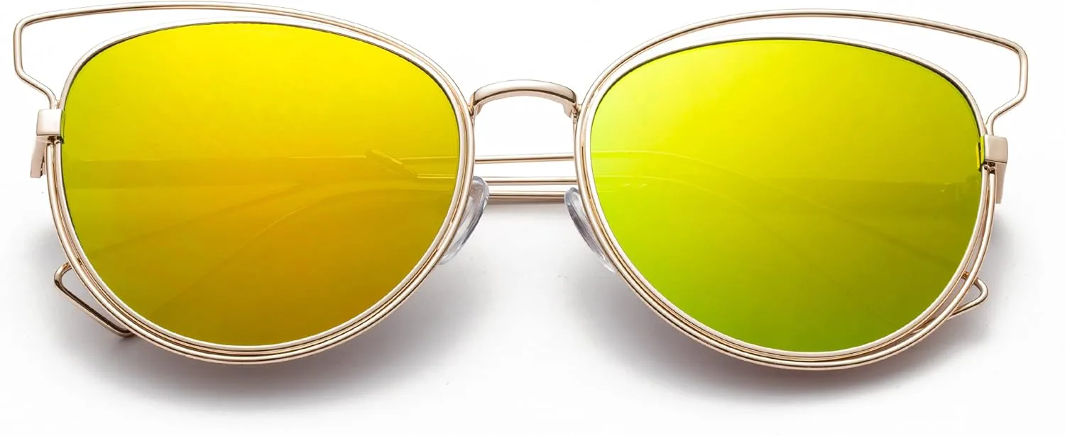 

Newbee Fashion - "Superfly" Современные геометрические солнцезащитные очки с уникальным дизайном и металлической оправой Newbee Fashion Sunglasses, Gold/Yellow