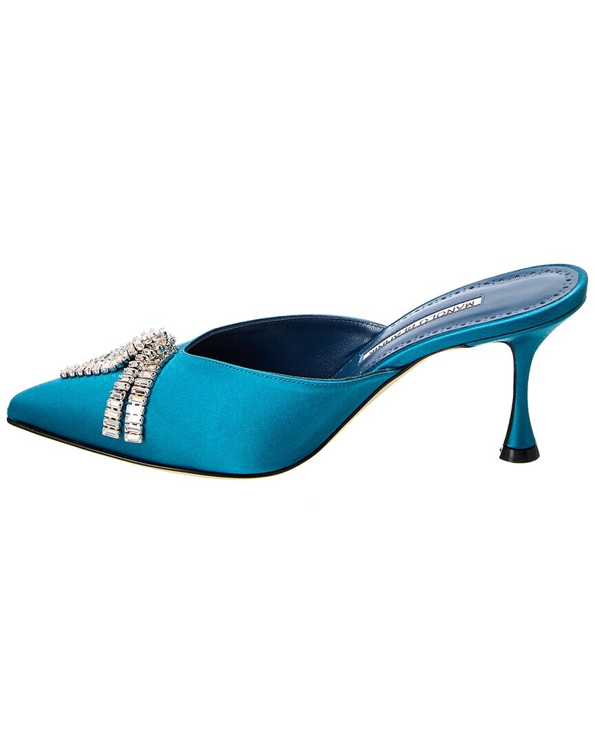 Атласные туфли Manolo Blahnik Bambimu 70, синий — фото 3