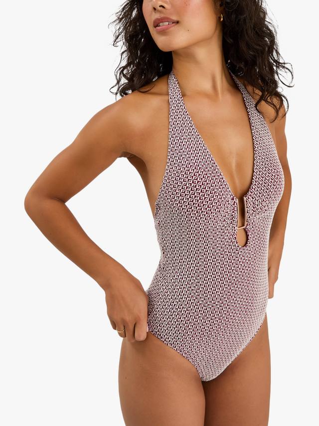 

Геометрический купальник с топом халтер Accessorize, Burgundy/Multi