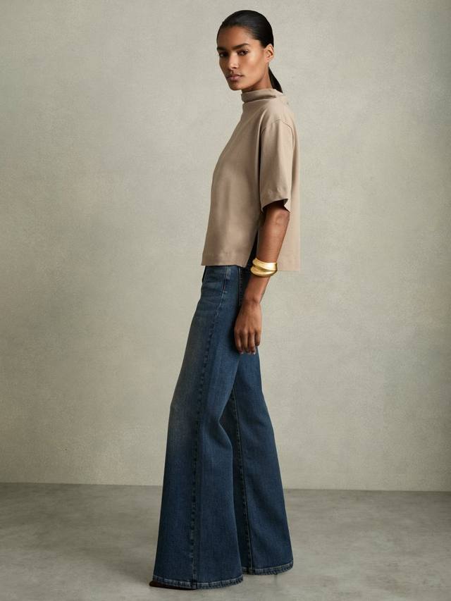 

Облегающий топ из хлопка olivia с высоким воротом Reiss, бежевый
