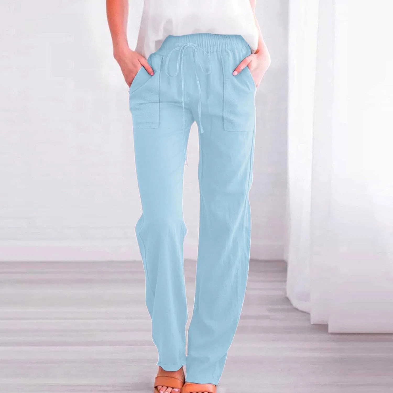 Штаны для активного отдыха женские, свободный крой, на эластичном поясе, Light Blue — фото 2